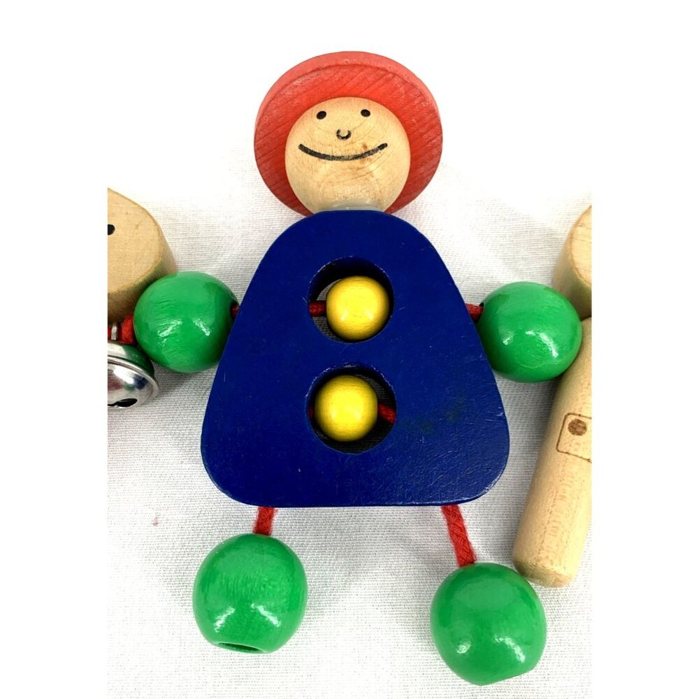 Stroller Pram Clip on Baby Toy Hand Painted Wooden Shepard and Lambs 35" - Picture 4 of 11